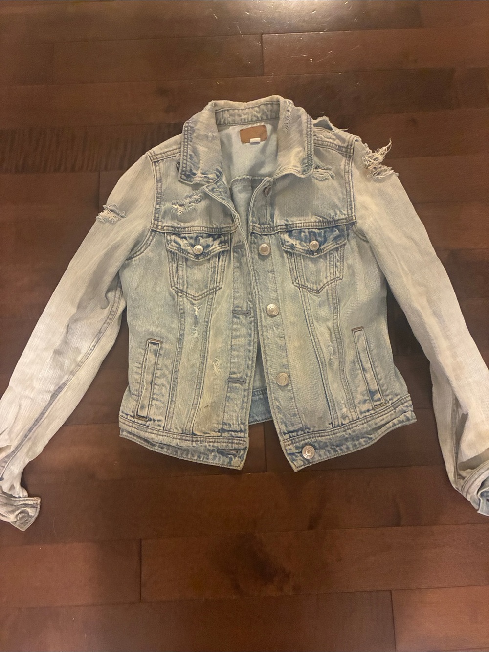American Eagle Outfitters Light Blue Distressed Denim Jacket